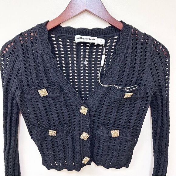 SELF-PORTRAIT Crochet knit cardigan Small - Picture 5 of 9